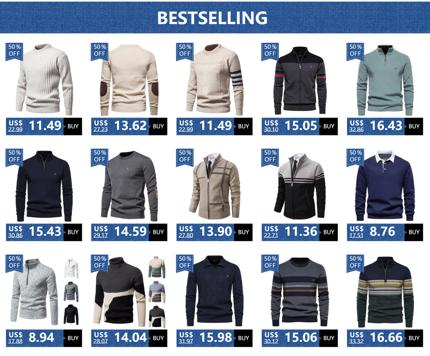 Autumn Winter Men's Sweater Half High Collar Color Matching Stripe Pullover High-quality Male Business Casual Knitwear Sweaters