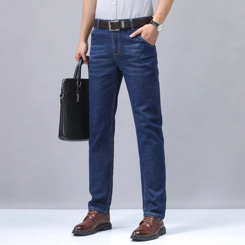 Casual Men Classic Business Jeans 2024 Summer Autumn Slim Stretch Denim Trousers Male High Quality Luxury Pants Brand Clothing