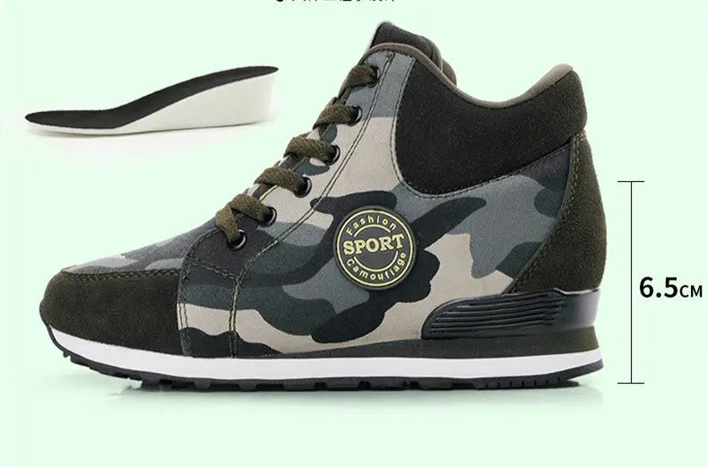 2022 Spring High Top Wedge Platform Sneakers Women Casual Shoes Hidden Heels Ladies Sneakers Camouflage Women Shoes Basket Femme