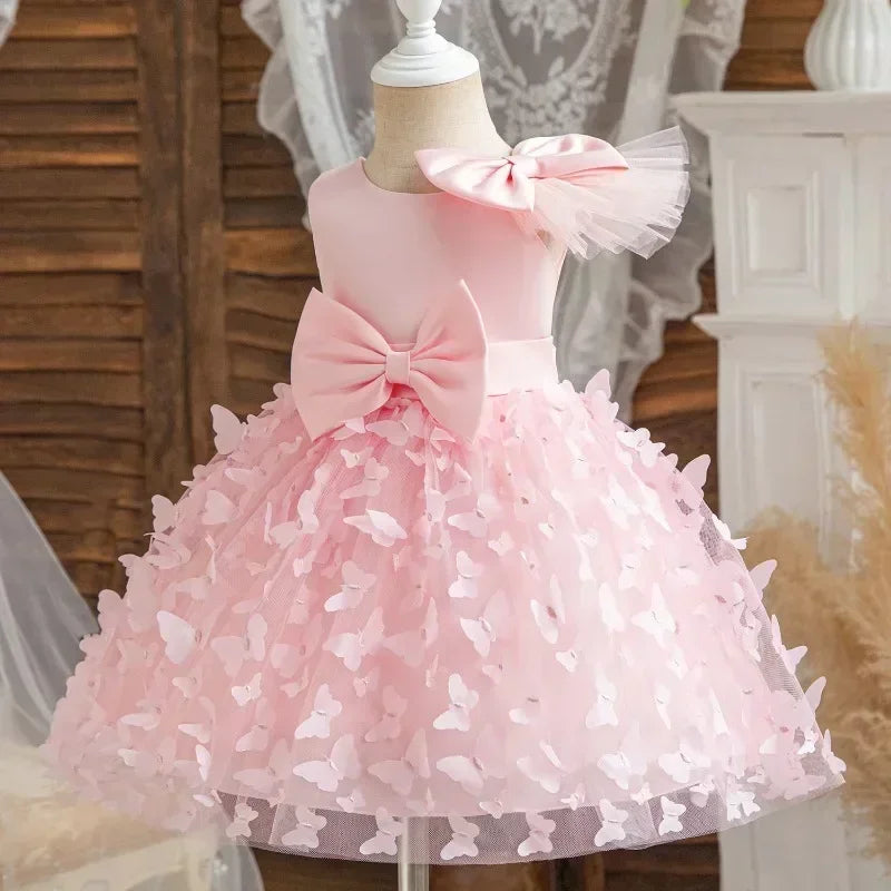 Toddler Baby Girl Dress Newborn Infant Baptism Birthday Dress Butterfly Tutu Princess Dress Baby Girls Wedding Party Gown 1-5Yrs