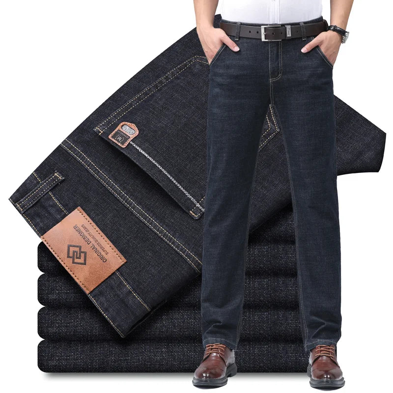 Casual Men Classic Business Jeans 2024 Summer Autumn Slim Stretch Denim Trousers Male High Quality Luxury Pants Brand Clothing