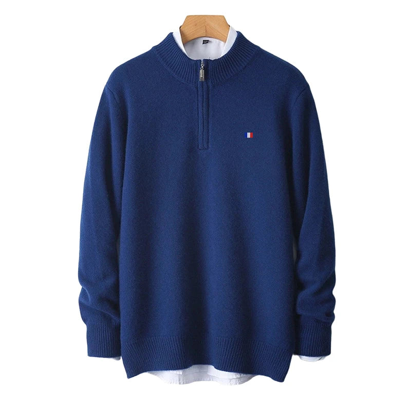 100% Ordos Cashmere Sweater Autumn Winter Men's Clothing Korean High-quality Half-High Zipper Pullover Business Casual Wool Blen
