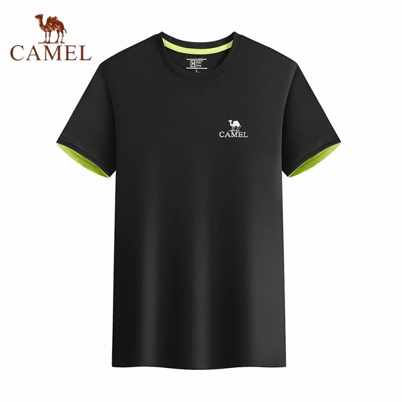 Embroidered CAMEL Round Neck Short Sleeved T-shirt, Summer Men's Fashionable Casual Outdoor Sports Breathable Polo Shirt Top