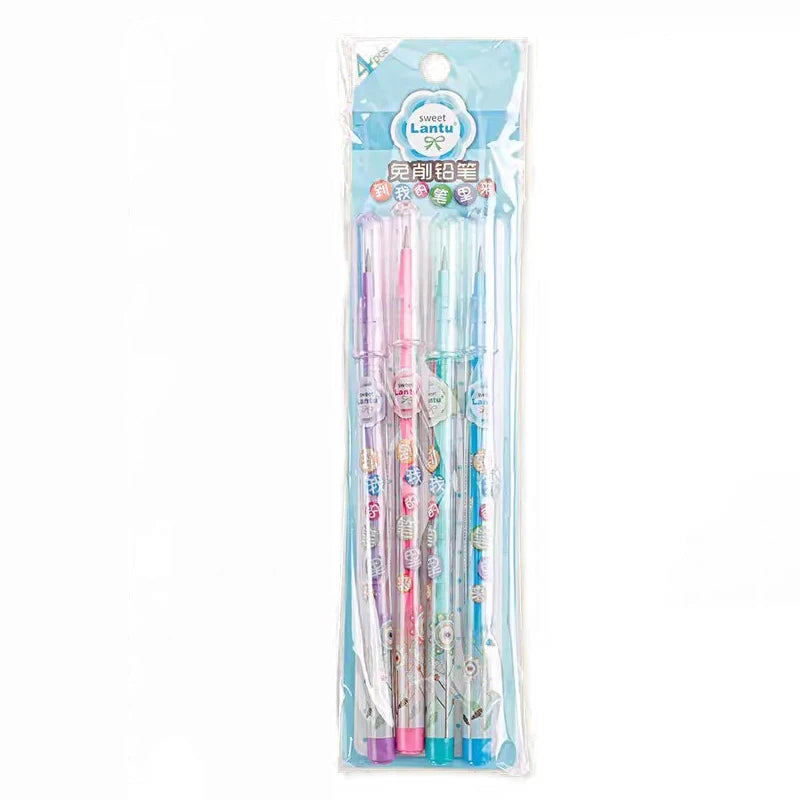 4pcs Non Sharpening Pencils Kawaii Mechanical Pencils for Kids Automatic Pens Replaceble Refills Korean Stationery School Office