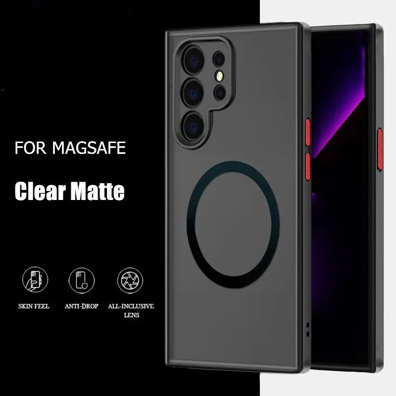 Luxury Matte Frosted For Magsafe Magnetic Wireless Charging Case For Samsung Galaxy S23 S22 S21 Ultra Plus Shockproof Hard Cover