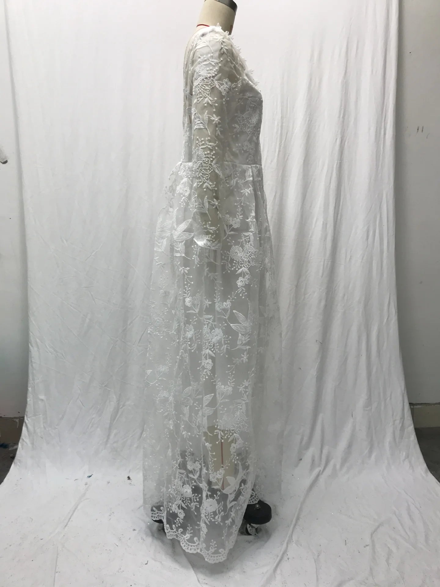 Women Lace Long Sleeve Off Shoulder White Bridal Wedding Dress Gown High Waist Loose Summer Dress Floor Length Evening