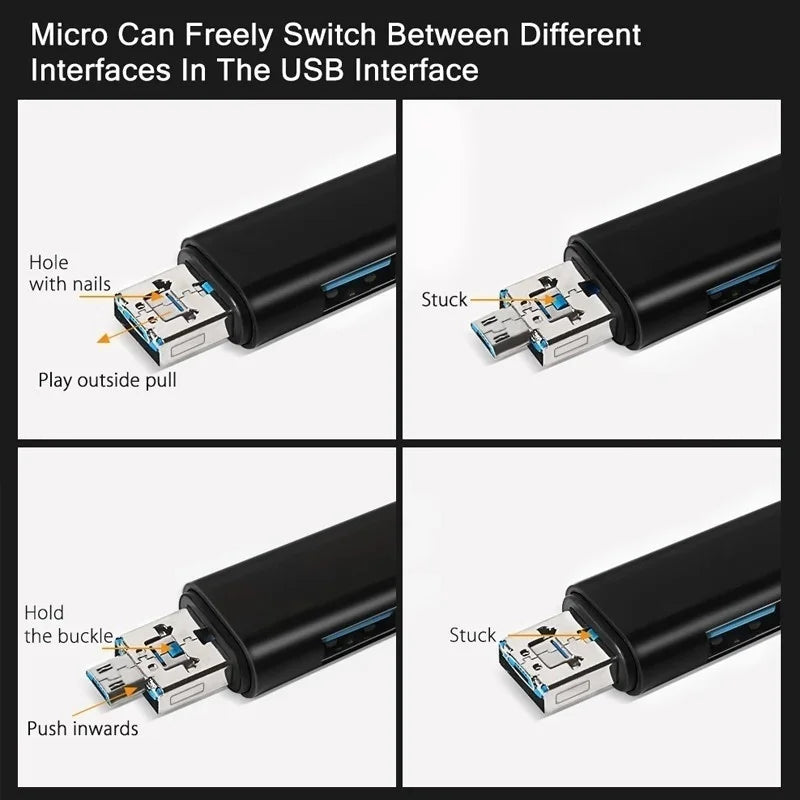 5 in 1 Multifunction Usb 2.0 Type C/Usb /Micro Usb/Tf/SD Memory Card Reader OTG Card Reader Adapter Mobile Phone Accessories