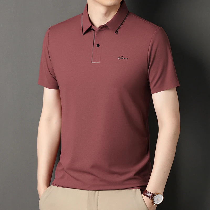 Handsome 2024 Summer Ice Silk Seamless Breathable Polo Shirt Men Short Sleeved Embroidery Casual Lapel T-shirt Men's Clothing