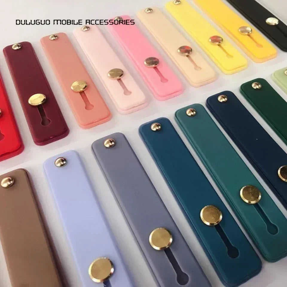 Silicone Phone Hand Band Holder TPU Leather Finger Strap Simple Push Pull Grip Stand Solid Color Bracket Cellphone Accessories