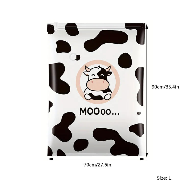 1 pc thickened pc vacuum storage bag, cow pattern, closet space saving 75%, clothing luggage special bag