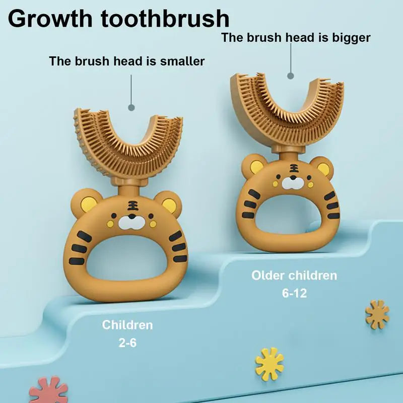 Silicone U Shaped Toothbrush U-Shaped Cartoon Tiger Design Toothbrush Soft Silicone Brush Head Extra Soft Toothbrush Training