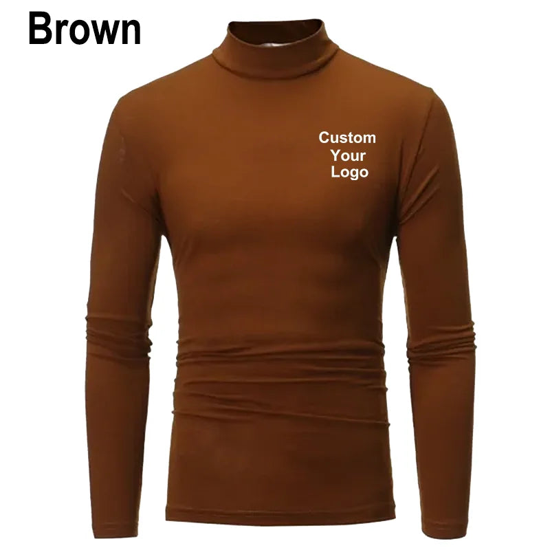 Men Fashion Custom Your Logo Outdoor Casual High Collar Long Sleeved T Shirt Mens Turtleneck Bottoming Shirt Men Warm Pullover