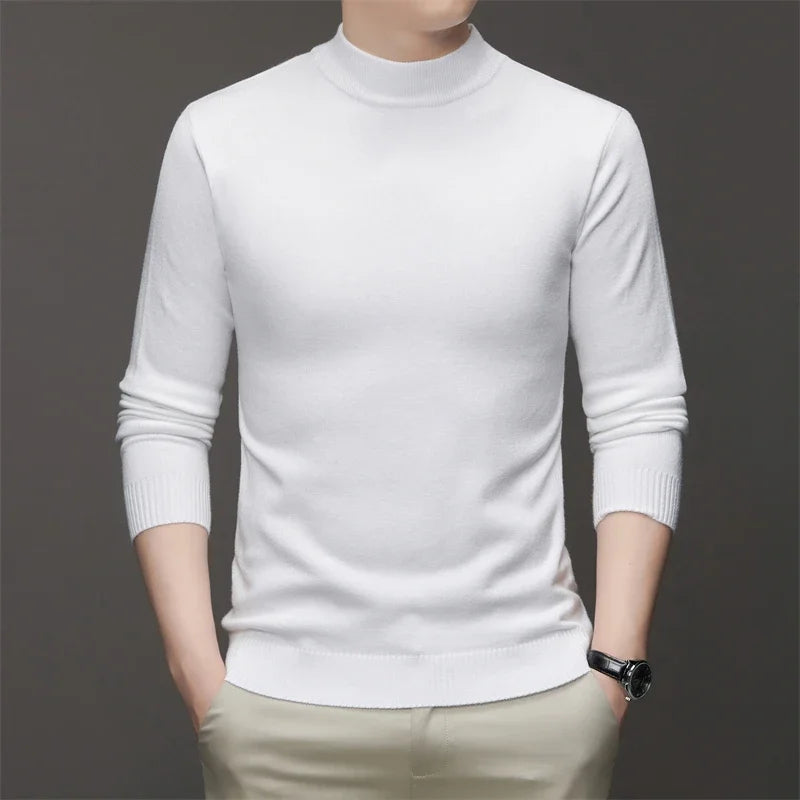 7 Colour Men's Half High Neck Long Sleeved Solid Color Sweater Soft, Warm and Comfortable Top with a Base