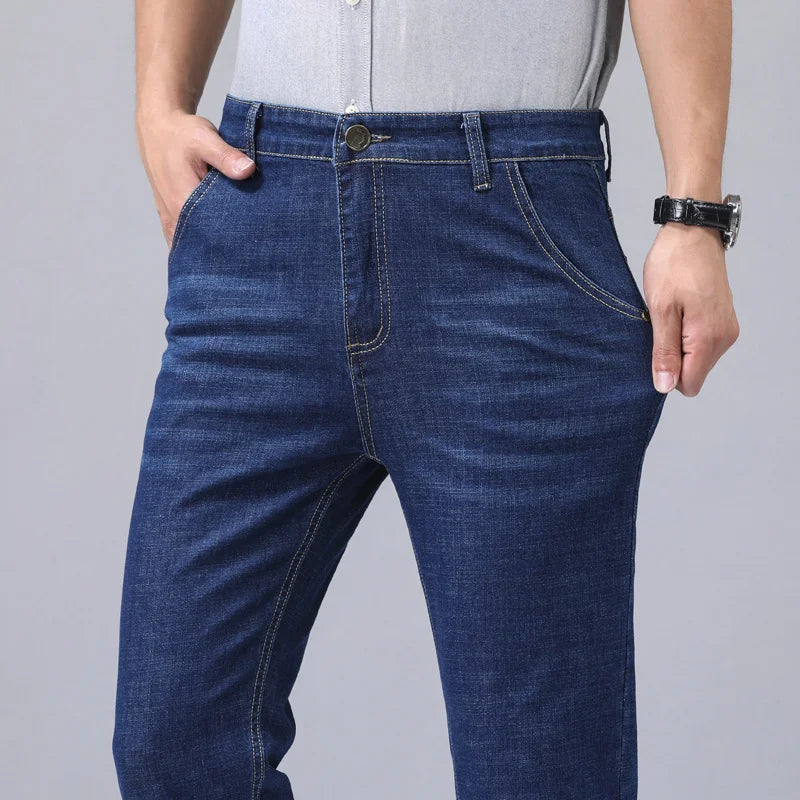 Casual Men Classic Business Jeans 2024 Summer Autumn Slim Stretch Denim Trousers Male High Quality Luxury Pants Brand Clothing