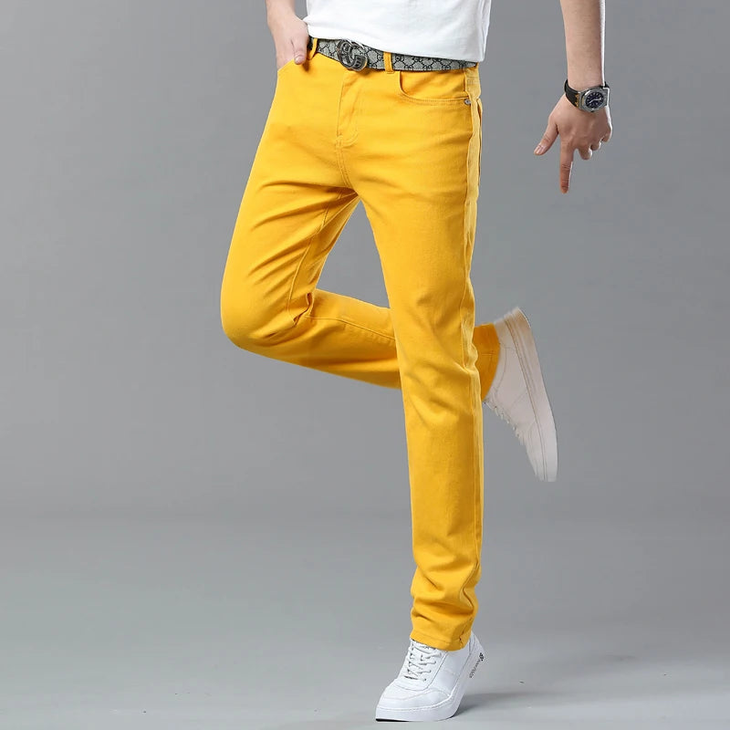 Men High Quality Pink Red Yellow Jeans Fashion Casual Classic Style Slim Fit Soft Trousers Male Brand Advanced Stretch Pants