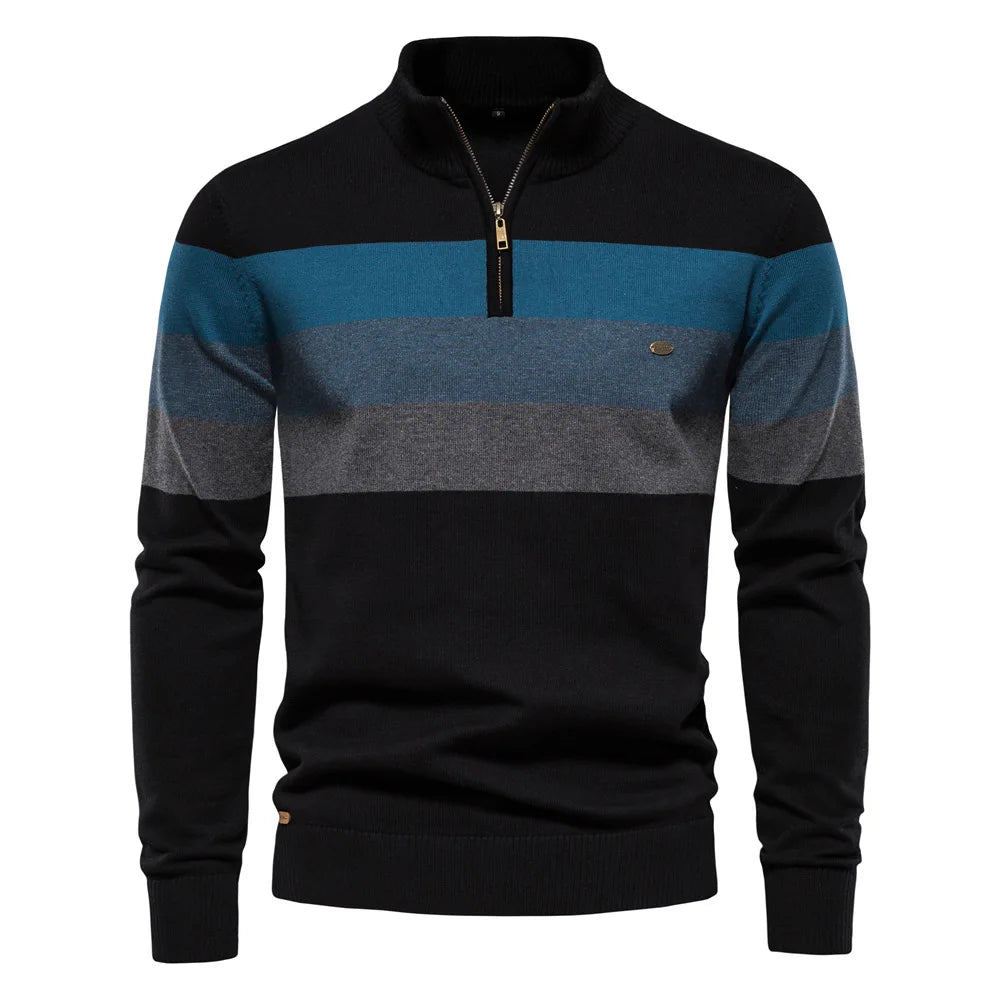 Men Sweaters Knitwear New Autumn Male Half High Collar Color Matching Stripe Sweaters Men Business Casual High quality Pullovers