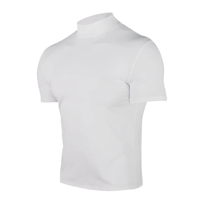 Cross-border Amazon 2024 summer solid color short-sleeved fashion bottoming shirt men's tight turtleneck T-shirt
