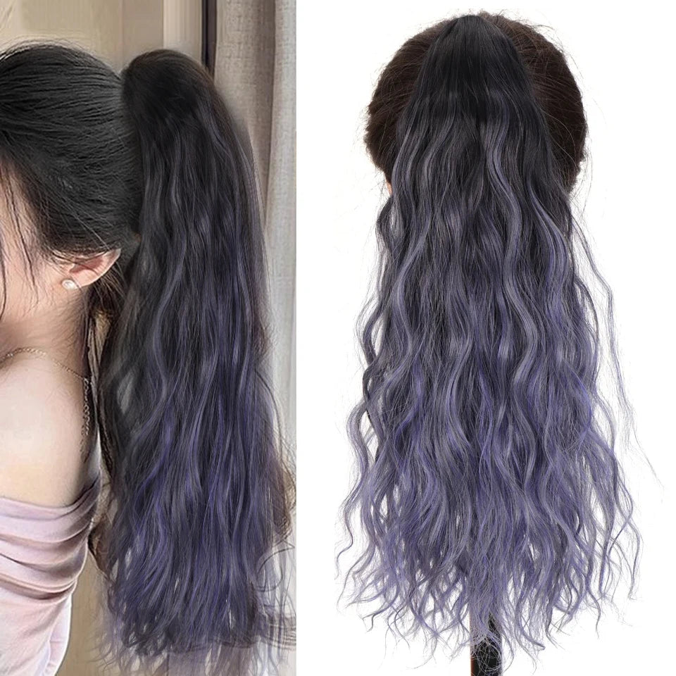 XIYUE Wig Synthetic Multicolor Horsetail Extensions Very Long And Fluffy Wavy Heat Resistant For Women Curling Pieces