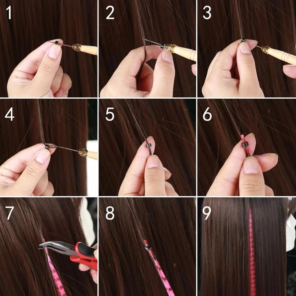 Synthetic Colored I-Tip Feather Hair Extensions10-50Strands/Pack Women's High Temperature Fiber Wig Accessories Solid Color Hair