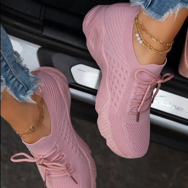 Women Sneakers Casual Shoes Comfortable Mesh Lace-Up Ladies Sport Shoes Wedges Chunky Women's Vulcanized Shoes Females Sneakers