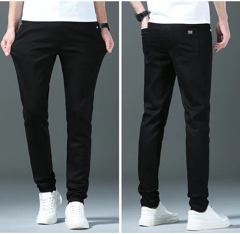 2024 New Spring Summer Men's Fashionable Solid Color Jeans Straight Stretch Stretch Slim Fit Classic Denim Trousers Male