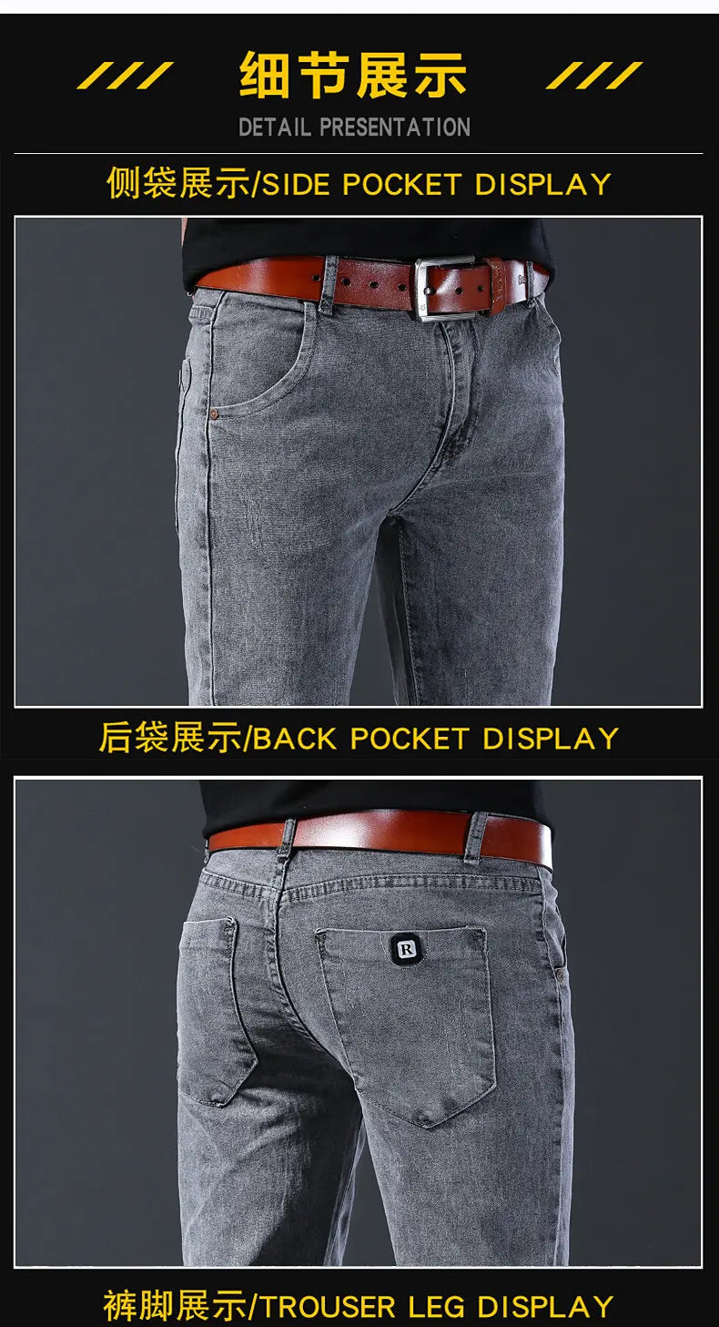 2024 New Fashion Jeans Men Korean Style Straight Grey Middle Waist Pants Male Casual Denim Trousers