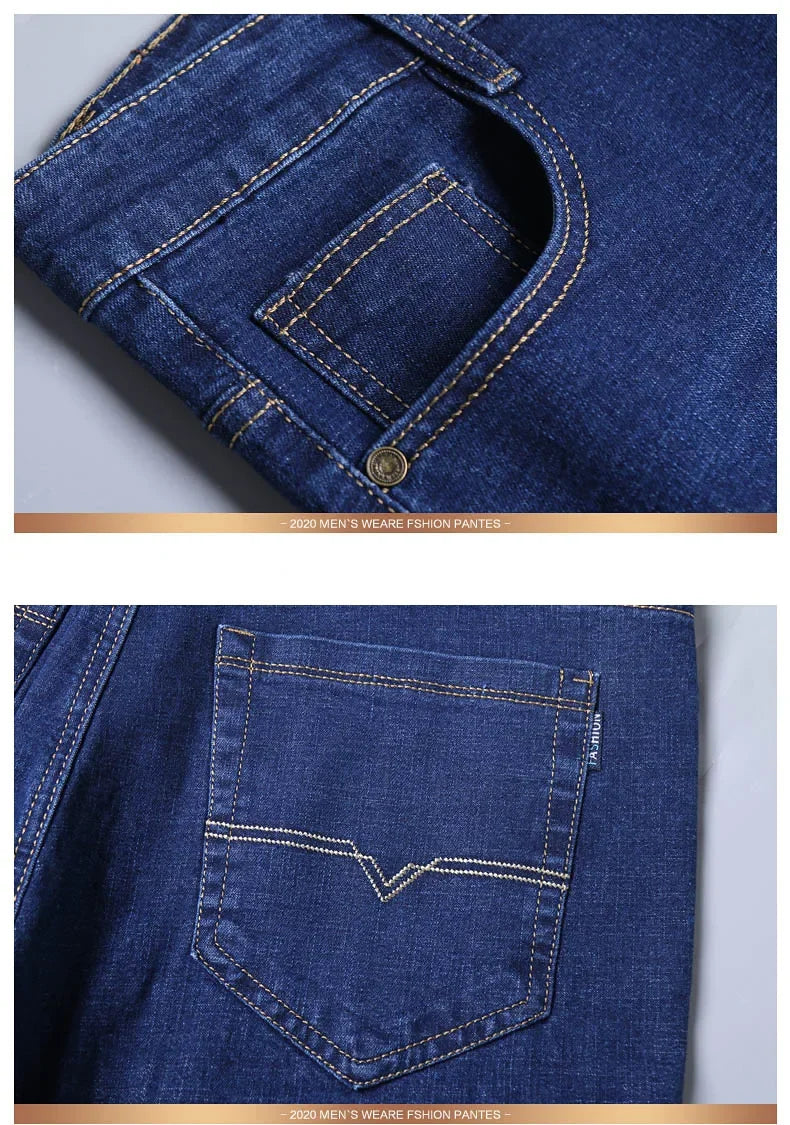 2024 NEW Classic Style Casual Stretch Slim Jean Pants Male Brand Denim Trousers Black Blue Men's Fashion Business Jeans