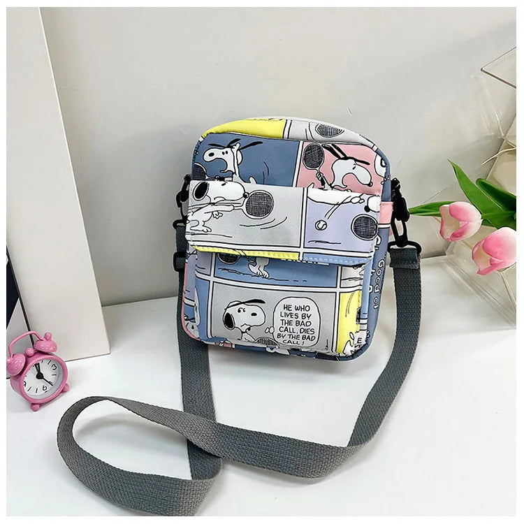 Snoopy Women Canvas Zipper Bag Preppy Style Student Tote Shoulder Messenger Bag Small Canvas Bag Satchel Travel Purse Handbag