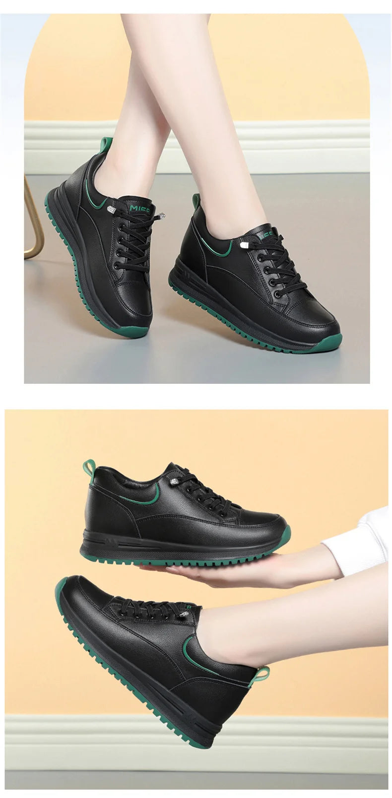 Spring Autumn Fashion Chunky Causal Women Mother Shoes Walking Comfortable Soft Leather Running Non-slip Soft Leather Sneakers