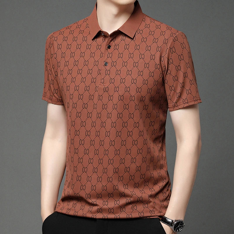 2024 Summer New Men's Business Print Short Sleeved POLO Shirt Comfortable and Cool Casual Fashion T-shirt