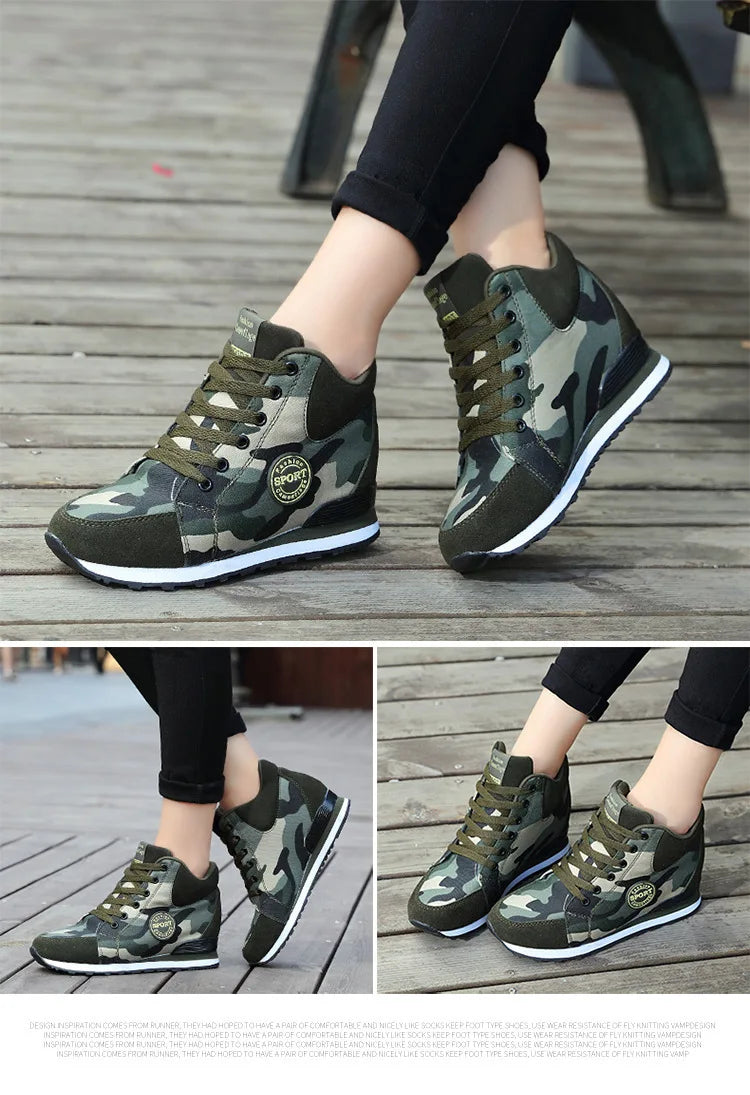 2022 Spring High Top Wedge Platform Sneakers Women Casual Shoes Hidden Heels Ladies Sneakers Camouflage Women Shoes Basket Femme