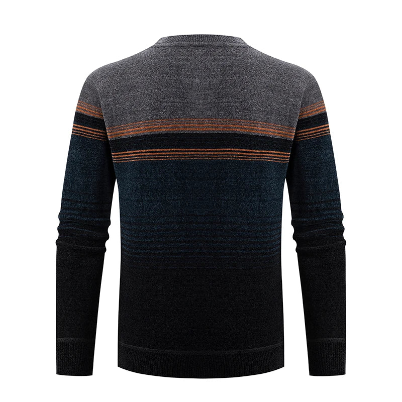 Autumn and winter new style men's casual knitted turtleneck sweater plus fleece close-fitting high-quality square collar jacket
