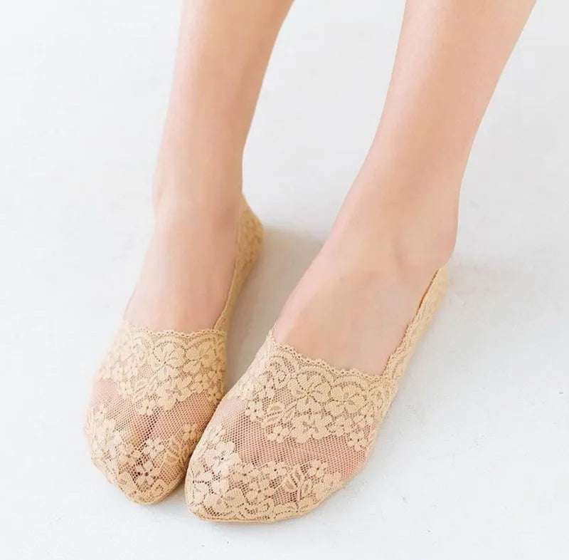 Summer Woman Socks Lace Invisible Short No-Show Boat Socks Low Top Ankle Socks Summer Cotton Transparent White Low Cut Boat Sock