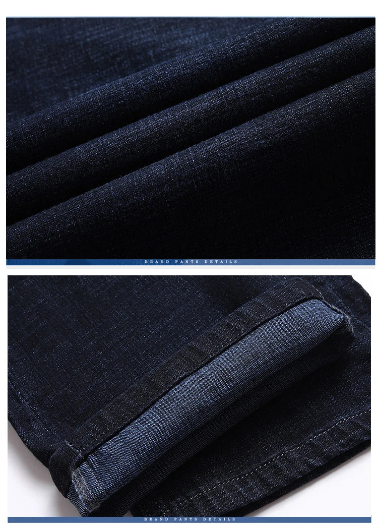 High Quality Men's Business Stretch Jeans Korean Casual Pants Denim Straight Trousers Black Navy Blue Men's Clothes