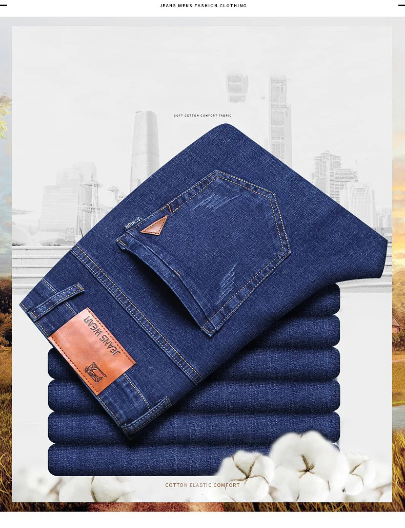 2024 New Men Classic Style Luxury Brand High-Quality Jeans Business Casual Stretch Slim Denim Pants Fashion Blue Black Trousers