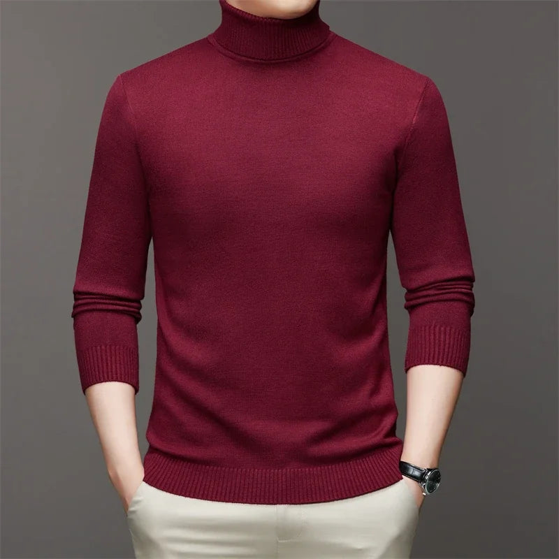 6 Colour Men's High Neck Long Sleeved Solid Color Sweater Soft Warm and Comfortable Top with a Base