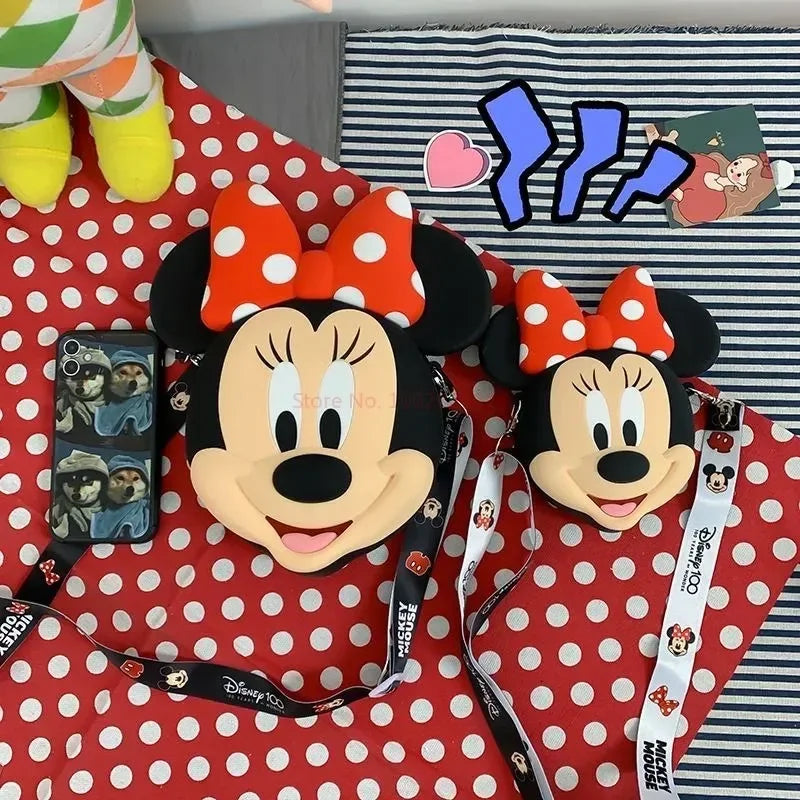 Original Disney Anime Kawaii Minnie Mickey Mouse Silicone One Shoulder Bag Leisure Fashion Zero Purse Birthday Gift For Girl