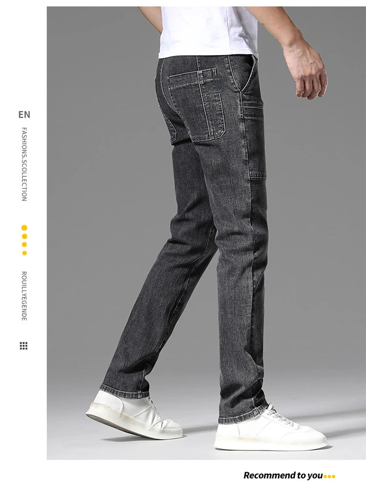 2024 New 6 Pocket Design Men's Denim Jeans Skinny Full Length Pants with High Elasticity Slim Pants Man Fashion Mid-waist Jeans