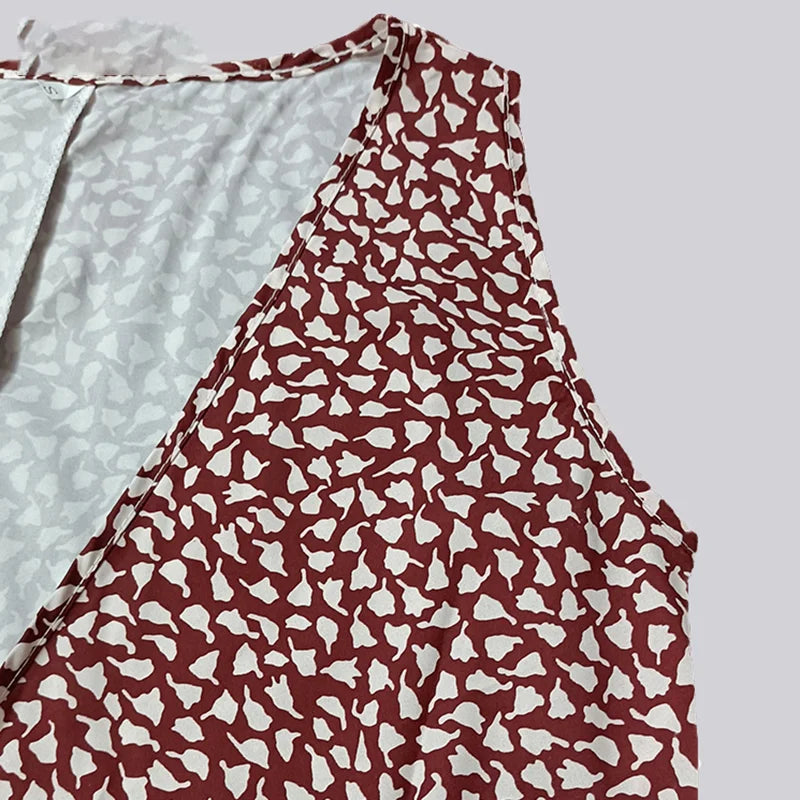 Summer Dress Women's New Casual Dot V Neck Sleeveless Bandage Beach Pop Floral Belt Women's Clothing Women