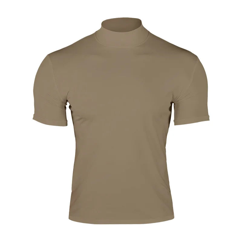 Cross-border Amazon 2024 summer solid color short-sleeved fashion bottoming shirt men's tight turtleneck T-shirt