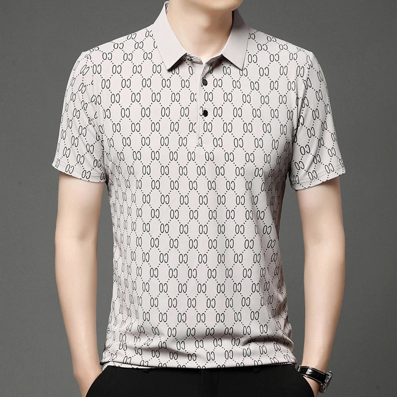 2024 Summer New Men's Business Print Short Sleeved POLO Shirt Comfortable and Cool Casual Fashion T-shirt