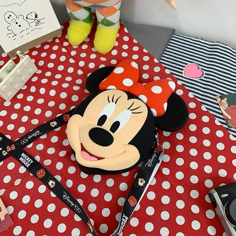 Original Disney Anime Kawaii Minnie Mickey Mouse Silicone One Shoulder Bag Leisure Fashion Zero Purse Birthday Gift For Girl