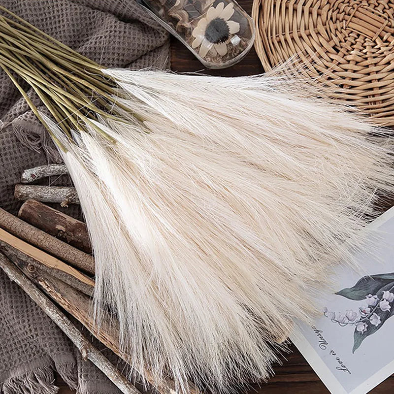 55CM 5/1PCS Fluffy Pampas Grass Boho Decor Flower Fake Plant Reed Simulated Wedding Party Christmas Home Decor Artificial Flower