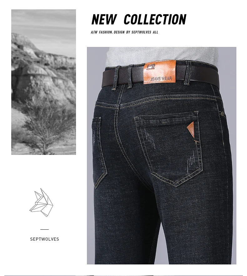 2024 New Men Classic Style Luxury Brand High-Quality Jeans Business Casual Stretch Slim Denim Pants Fashion Blue Black Trousers