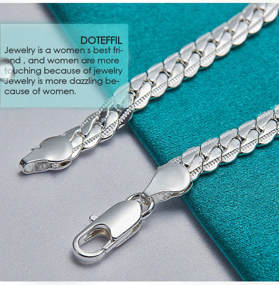 DOTEFFIL 925 Sterling Silver 6mm Side Chain 16/18/20/22/24 Inch Necklace For Women Man Fashion Wedding Engagement Jewelry Gifts