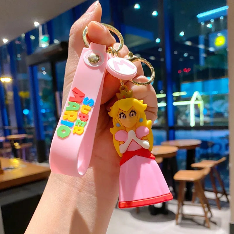 Super Mario Bros Game Stitch Disney Keychain wonder Action Figure Toy PVC Silicone Pendant Car Cartoon Bag Pendant Jewelry Gifts