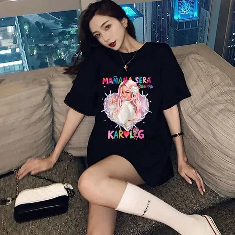 Summer Karol G Bichota O-Neck Cotton T Shirt Men Women Casual Kawaii Short Sleeve Tees Tops Streetwear Oversized y2k Top ropa
