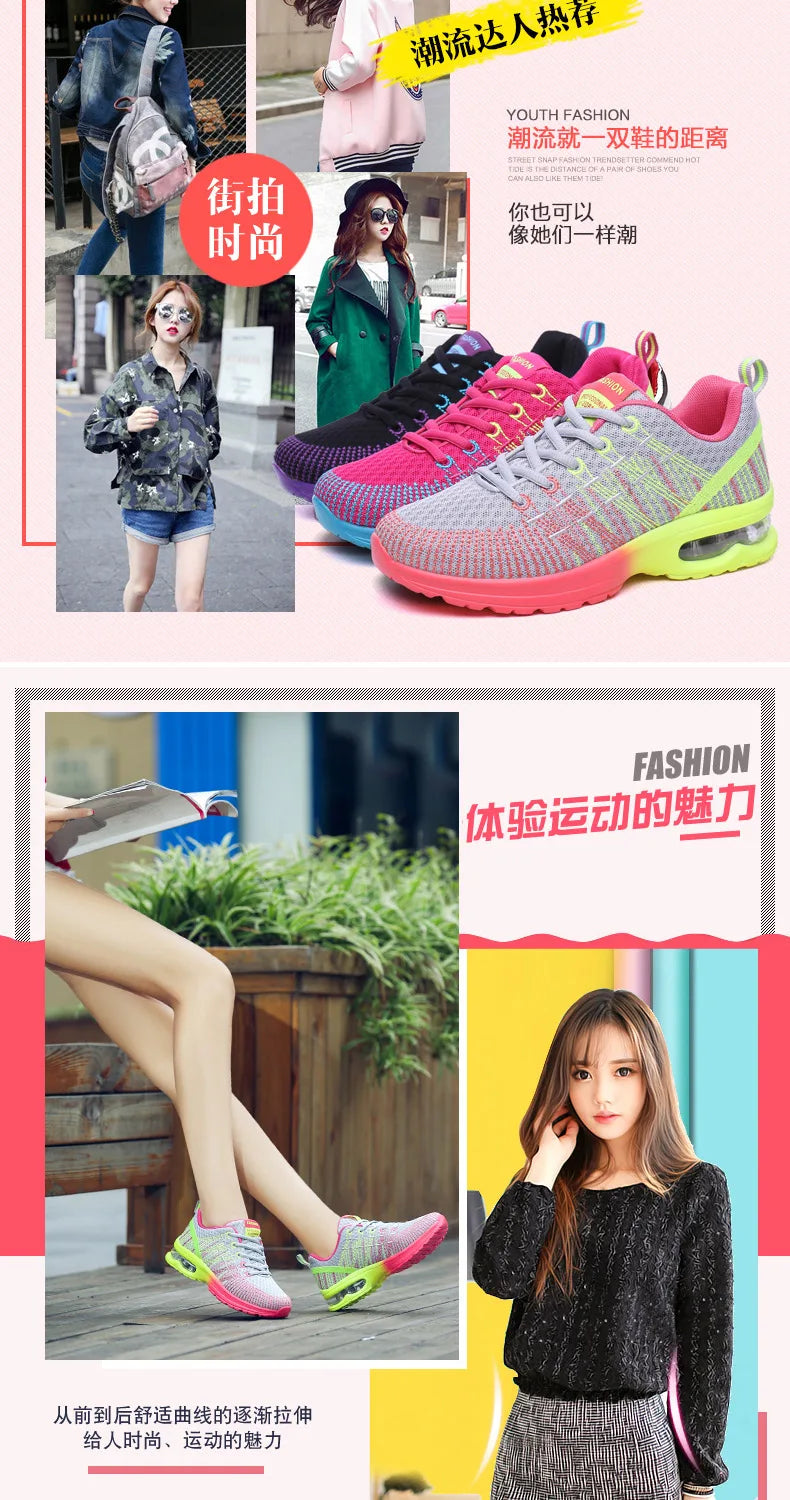 2023 New Running Shoes Breathable Outdoor Sneakers Women's Lightweight Air Cushion Sneakers Comfortable Sports Training Shoes