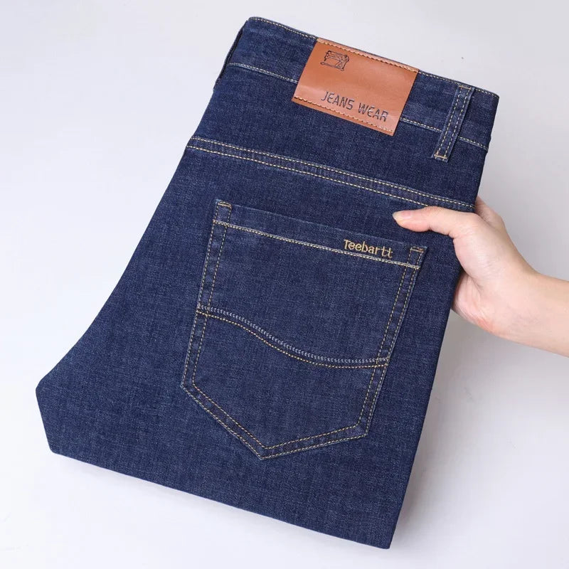 Casual Men Classic Business Jeans 2024 Summer Autumn Slim Stretch Denim Trousers Male High Quality Luxury Pants Brand Clothing