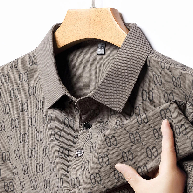 2024 Summer New Men's Business Print Short Sleeved POLO Shirt Comfortable and Cool Casual Fashion T-shirt